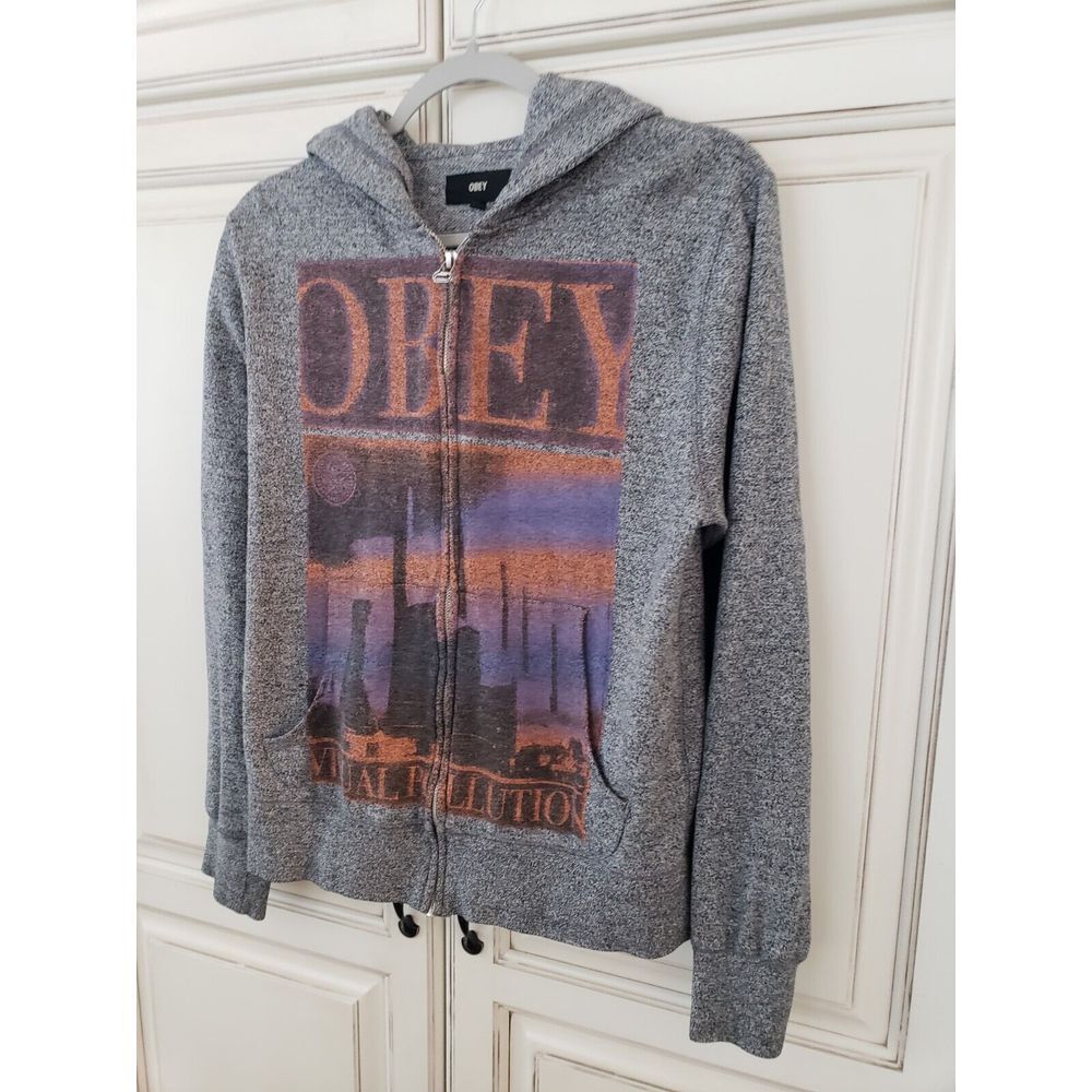 obey visual pollution graphic sweatshirt full zip‎ hooded small